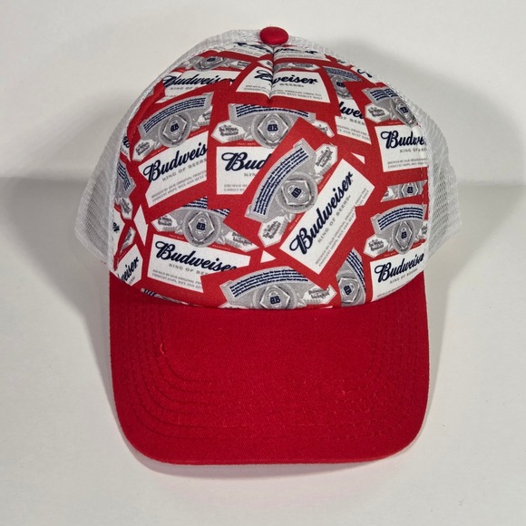 Budweiser Other - Budweiser King of Beers Trucker Hat Red White Label All Over Print Snapback Cap